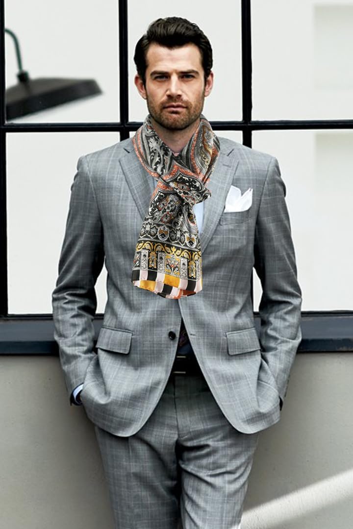 GERINLY Silk Feel Long Scarf for Men, Lightweight Business Dress Shawl Wraps Gentlemen, European Style Suit Scarves - Image 3